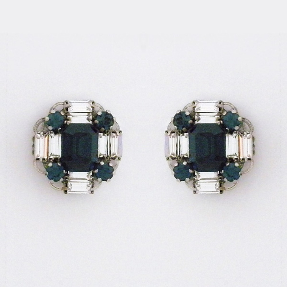 Haute Bride Crystal Post Earrings, Clear, Blue